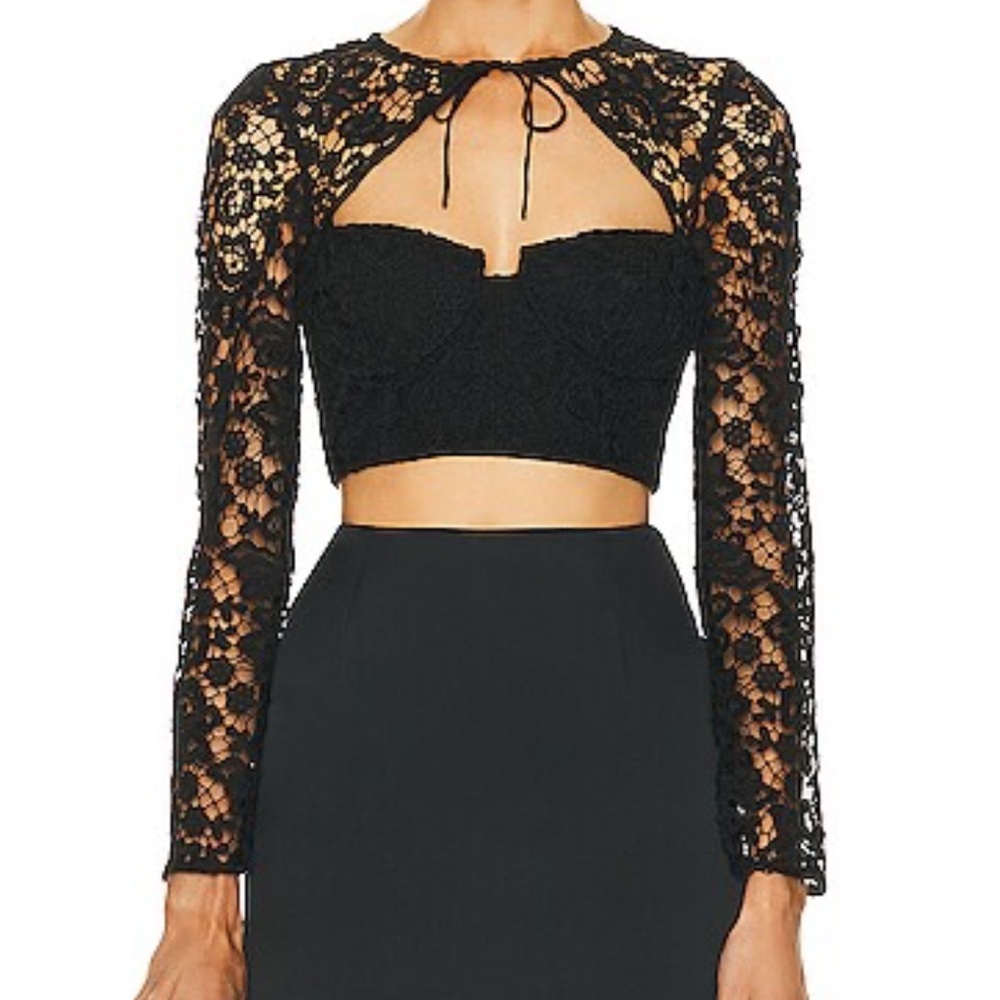 SELF-PORTRAIT Lace Tie Neck Crop Top